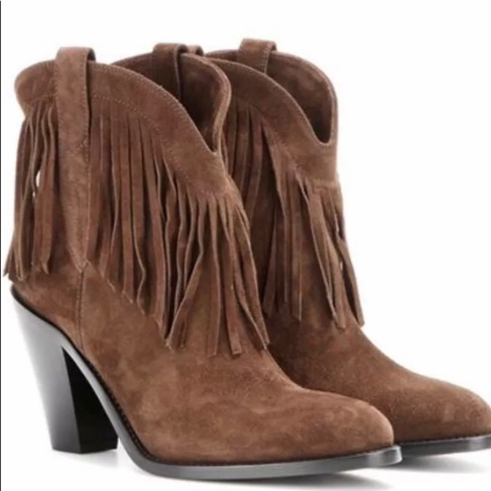 Saint Laurent  Western Suede Ankle Boots w: Fringe